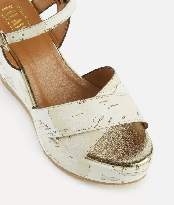 Donna Alviero Martini 1a Classe Sandali Con Zeppa Alta In Eco Nappa Geo Beige Bianchi