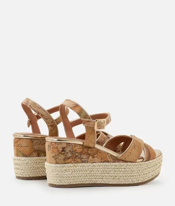 Donna Alviero Martini 1a Classe Sandali In Eco Nappa Stampa Geo Classic Con Zeppa In Corda Naturali