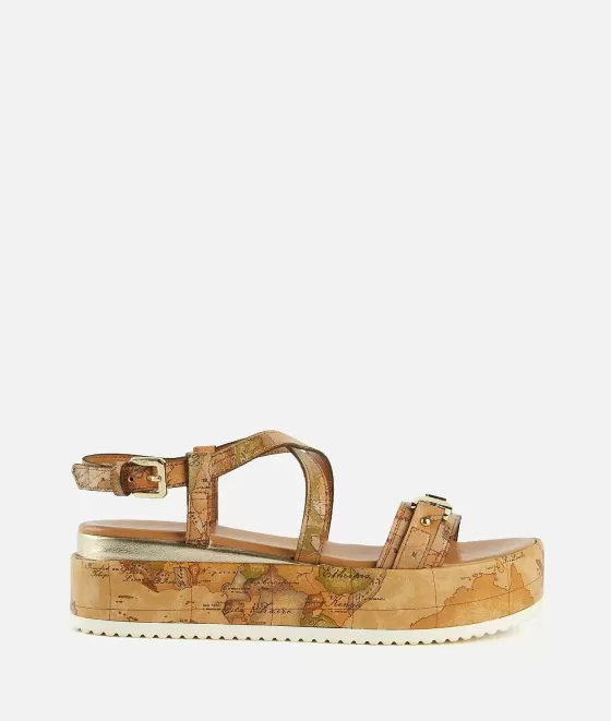 Donna Alviero Martini 1a Classe Sandali Zeppa Con Morsetto In Eco Nappa Stampa Geo Classic Naturali