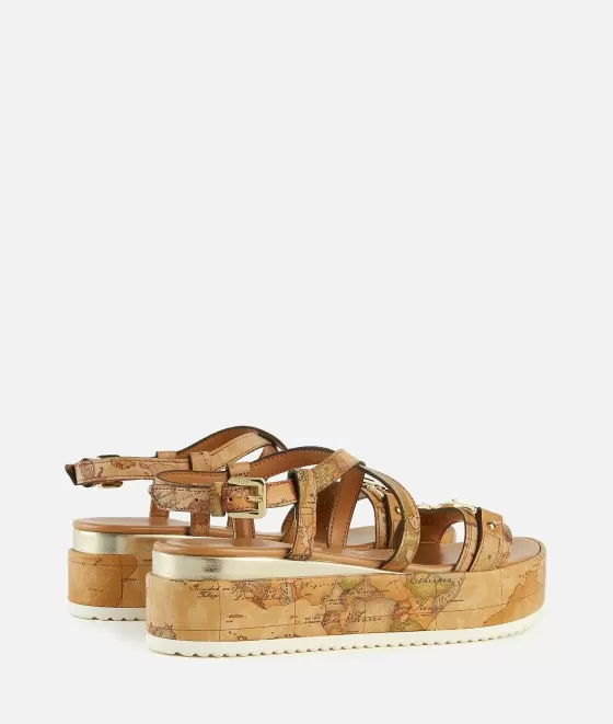 Donna Alviero Martini 1a Classe Sandali Zeppa Con Morsetto In Eco Nappa Stampa Geo Classic Naturali