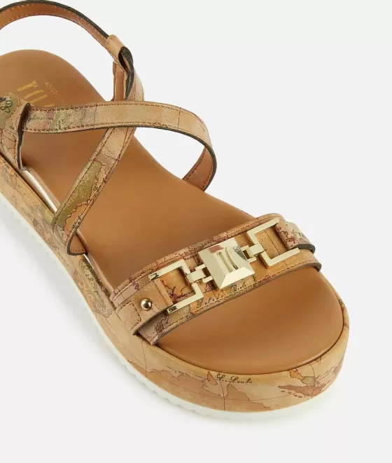 Donna Alviero Martini 1a Classe Sandali Zeppa Con Morsetto In Eco Nappa Stampa Geo Classic Naturali