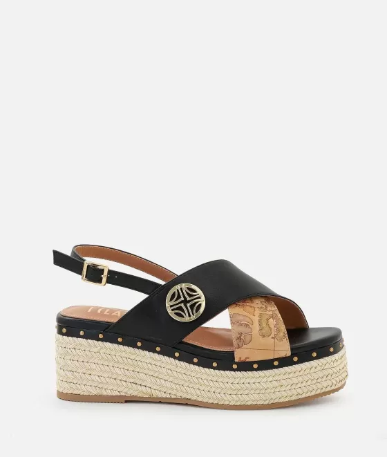 Donna Alviero Martini 1a Classe Sandali Zeppa In Eco Nappa Con Dettaglio 1C Neri