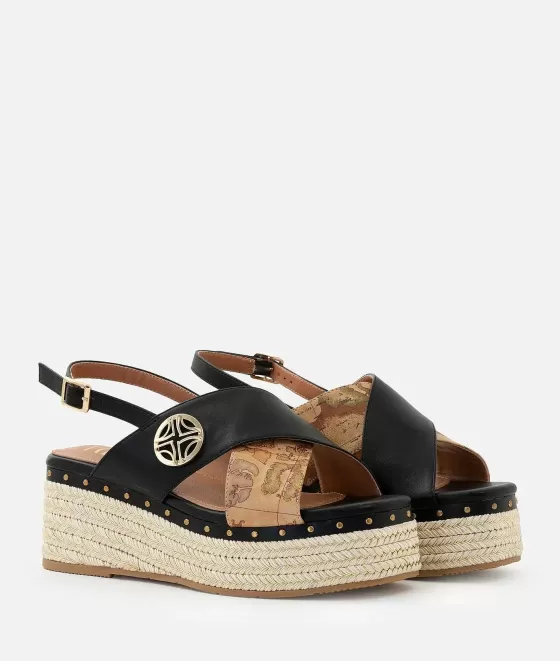 Donna Alviero Martini 1a Classe Sandali Zeppa In Eco Nappa Con Dettaglio 1C Neri