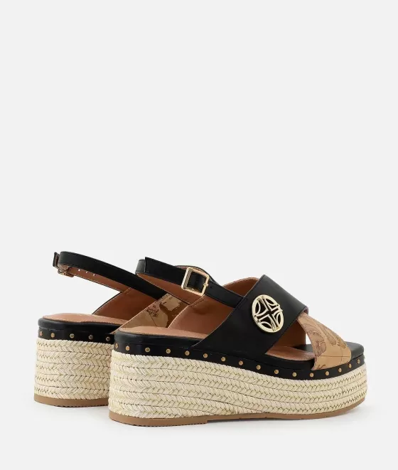 Donna Alviero Martini 1a Classe Sandali Zeppa In Eco Nappa Con Dettaglio 1C Neri