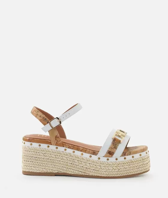Donna Alviero Martini 1a Classe Sandali Zeppa In Eco Nappa Con Morsetto 1C Bianchi