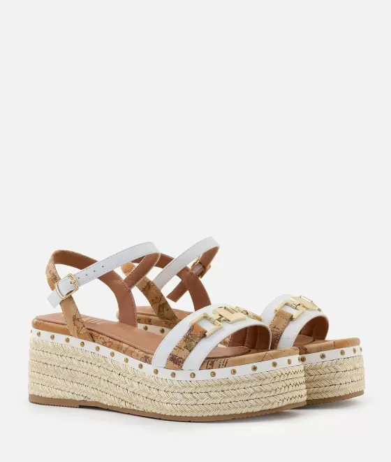 Donna Alviero Martini 1a Classe Sandali Zeppa In Eco Nappa Con Morsetto 1C Bianchi