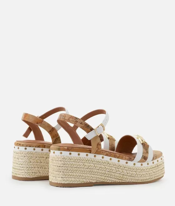 Donna Alviero Martini 1a Classe Sandali Zeppa In Eco Nappa Con Morsetto 1C Bianchi