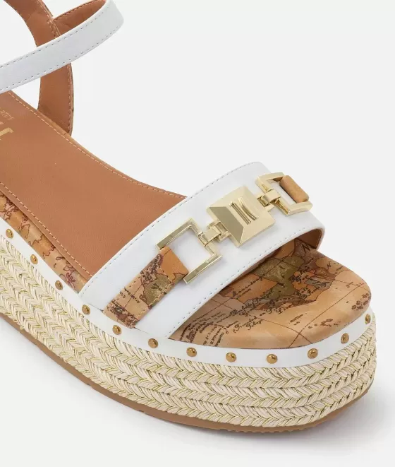 Donna Alviero Martini 1a Classe Sandali Zeppa In Eco Nappa Con Morsetto 1C Bianchi