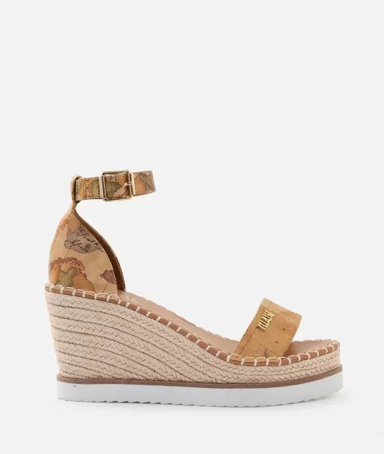 Donna Alviero Martini 1a Classe Sandali Zeppa In Eco Nappa Stampa Geo Classic Con Logo Naturali
