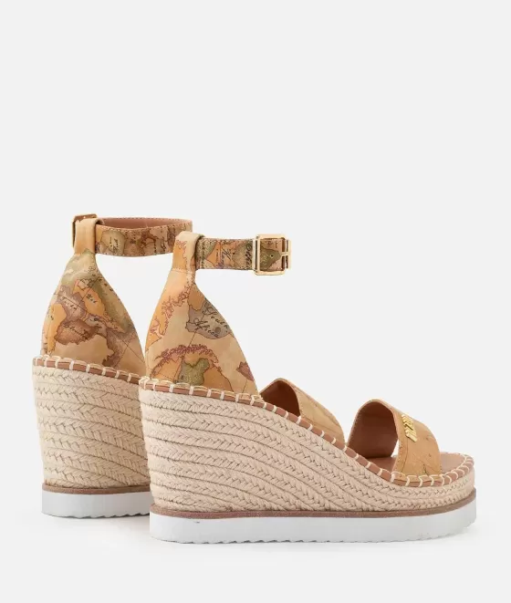 Donna Alviero Martini 1a Classe Sandali Zeppa In Eco Nappa Stampa Geo Classic Con Logo Naturali