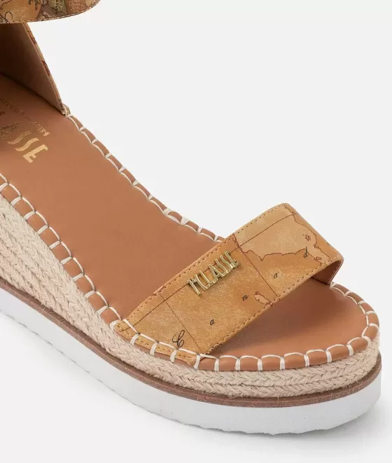 Donna Alviero Martini 1a Classe Sandali Zeppa In Eco Nappa Stampa Geo Classic Con Logo Naturali