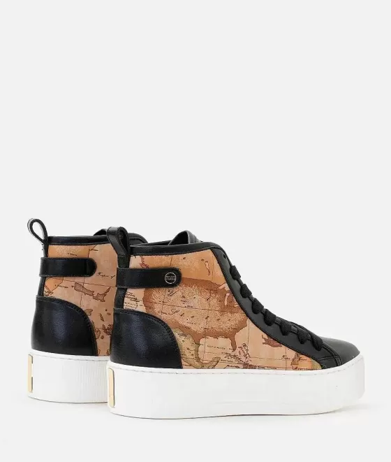 Donna Alviero Martini 1a Classe Sneakers Alta In Pelle Liscia Con Inserti In Stampa Geo Classic Nere