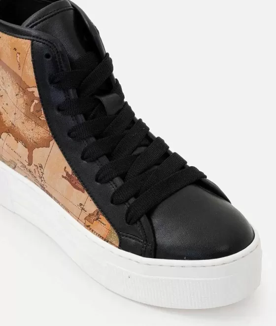 Donna Alviero Martini 1a Classe Sneakers Alta In Pelle Liscia Con Inserti In Stampa Geo Classic Nere