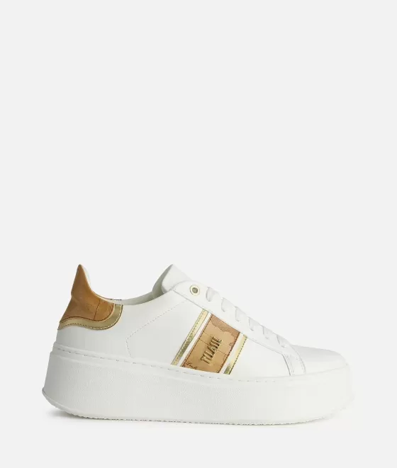 Donna Alviero Martini 1a Classe Sneakers Alte In Eco Nappa Con Banda Laterale Geo Classic Bianche