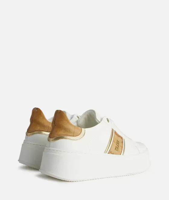 Donna Alviero Martini 1a Classe Sneakers Alte In Eco Nappa Con Banda Laterale Geo Classic Bianche