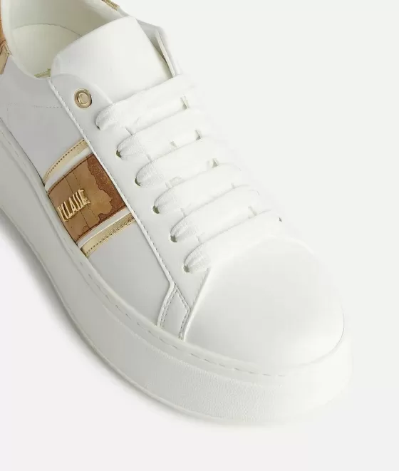 Donna Alviero Martini 1a Classe Sneakers Alte In Eco Nappa Con Banda Laterale Geo Classic Bianche