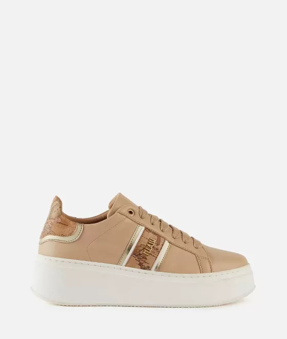 Donna Alviero Martini 1a Classe Sneakers Alte In Eco Nappa Con Banda Laterale Geo Classic Naturali