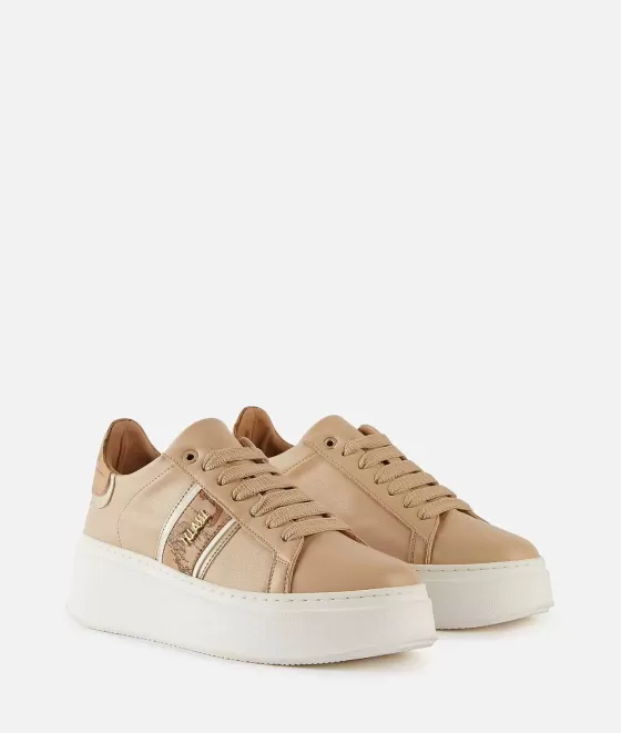 Donna Alviero Martini 1a Classe Sneakers Alte In Eco Nappa Con Banda Laterale Geo Classic Naturali
