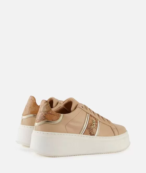 Donna Alviero Martini 1a Classe Sneakers Alte In Eco Nappa Con Banda Laterale Geo Classic Naturali