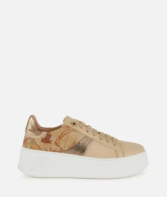 Donna Alviero Martini 1a Classe Sneakers In Eco Nappa Con Inserti In Tessuto Laminato Beige