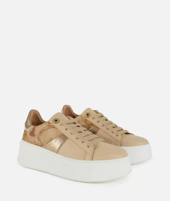 Donna Alviero Martini 1a Classe Sneakers In Eco Nappa Con Inserti In Tessuto Laminato Beige