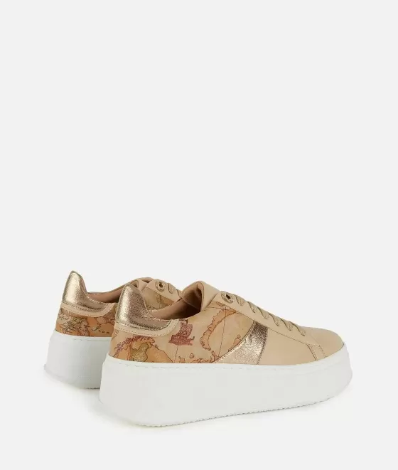 Donna Alviero Martini 1a Classe Sneakers In Eco Nappa Con Inserti In Tessuto Laminato Beige