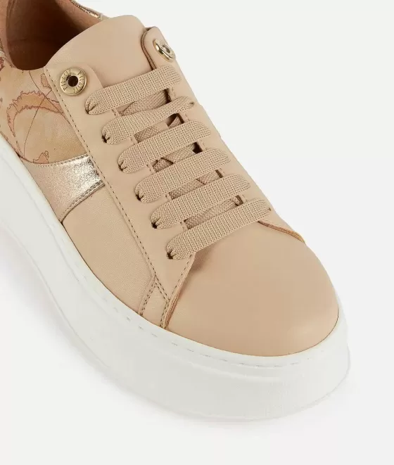 Donna Alviero Martini 1a Classe Sneakers In Eco Nappa Con Inserti In Tessuto Laminato Beige
