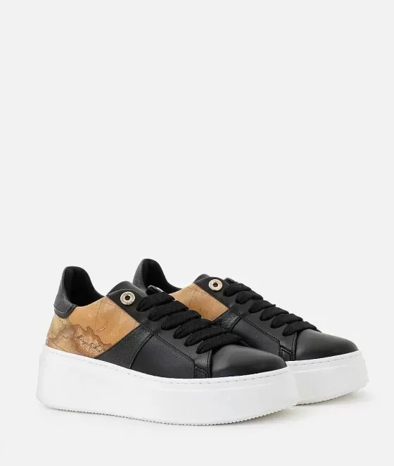 Donna Alviero Martini 1a Classe Sneakers In Eco Nappa Con Inserti In Tessuto Laminato Nere