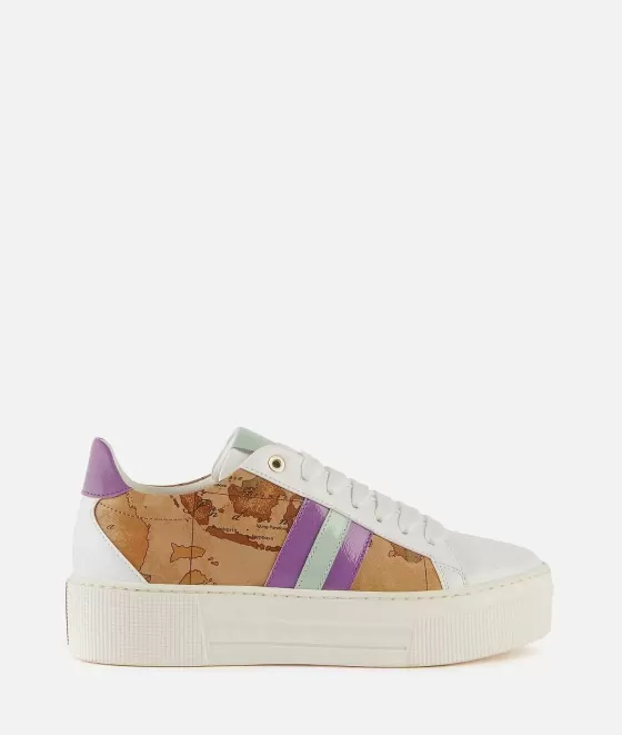 Donna Alviero Martini 1a Classe Sneakers In Eco Nappa Con Inserto Malva E Salvia Bianche