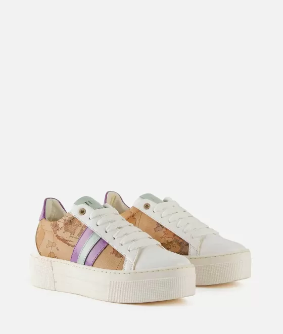 Donna Alviero Martini 1a Classe Sneakers In Eco Nappa Con Inserto Malva E Salvia Bianche