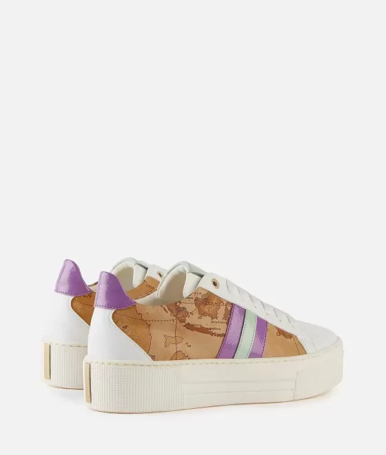 Donna Alviero Martini 1a Classe Sneakers In Eco Nappa Con Inserto Malva E Salvia Bianche
