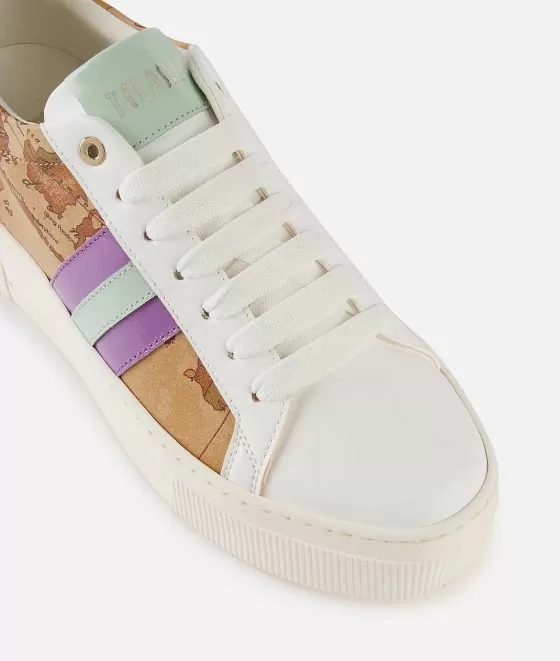 Donna Alviero Martini 1a Classe Sneakers In Eco Nappa Con Inserto Malva E Salvia Bianche