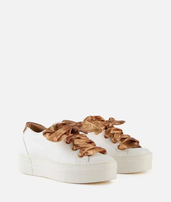 Donna Alviero Martini 1a Classe Sneakers In Eco Nappa Con Lacci In Raso Stampa Geo Classic Bianche