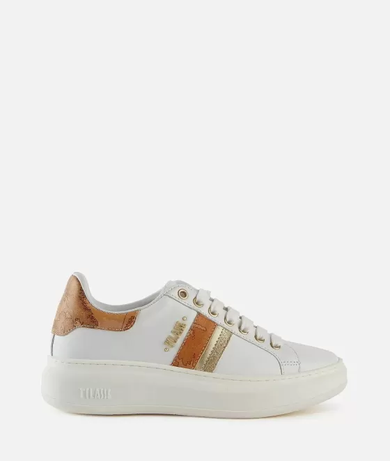 Donna Alviero Martini 1a Classe Sneakers In Pelle Liscia Con Banda Mix E Logo Bianche