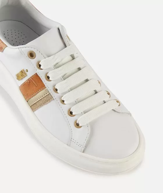 Donna Alviero Martini 1a Classe Sneakers In Pelle Liscia Con Banda Mix E Logo Bianche