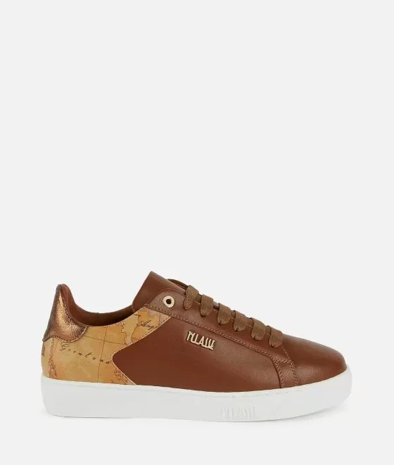 Donna Alviero Martini 1a Classe Sneakers In Pelle Liscia Con Dettaglio Lettering Castagna
