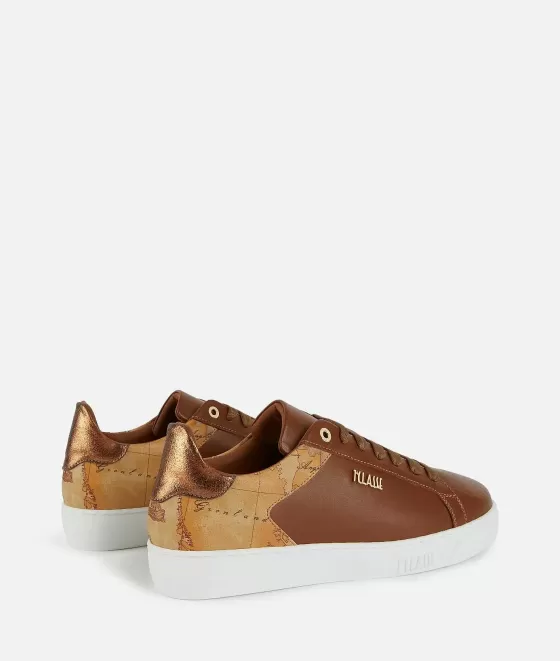 Donna Alviero Martini 1a Classe Sneakers In Pelle Liscia Con Dettaglio Lettering Castagna