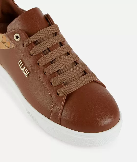 Donna Alviero Martini 1a Classe Sneakers In Pelle Liscia Con Dettaglio Lettering Castagna