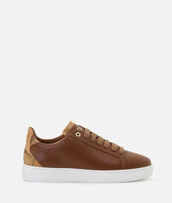 Donna Alviero Martini 1a Classe Sneakers In Pelle Liscia Con Inserto In Eco Nappa Castagna