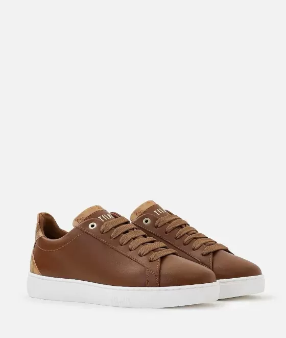 Donna Alviero Martini 1a Classe Sneakers In Pelle Liscia Con Inserto In Eco Nappa Castagna