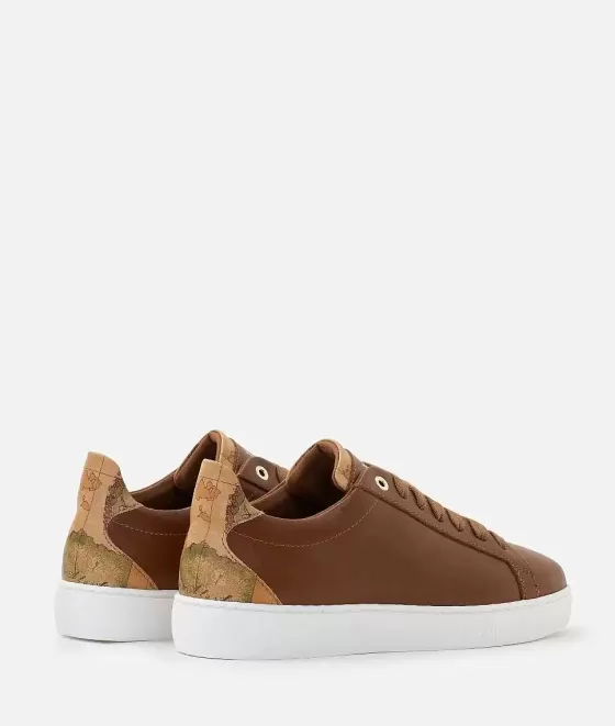 Donna Alviero Martini 1a Classe Sneakers In Pelle Liscia Con Inserto In Eco Nappa Castagna