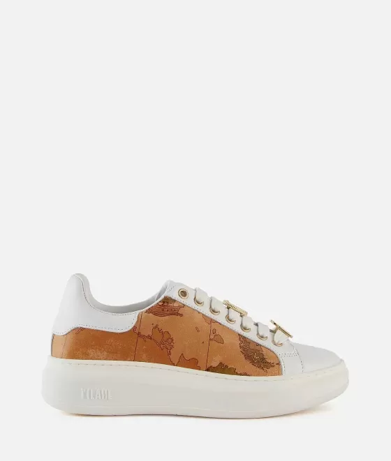 Donna Alviero Martini 1a Classe Sneakers In Pelle Liscia E Nappa Geo Classic Con Passalacci Bianche
