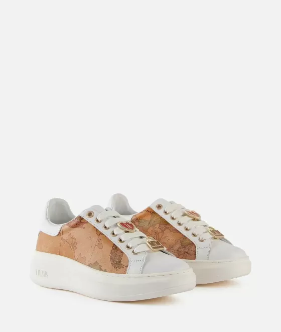 Donna Alviero Martini 1a Classe Sneakers In Pelle Liscia E Nappa Geo Classic Con Passalacci Bianche