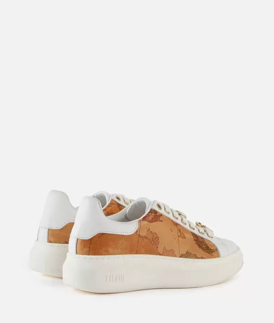 Donna Alviero Martini 1a Classe Sneakers In Pelle Liscia E Nappa Geo Classic Con Passalacci Bianche