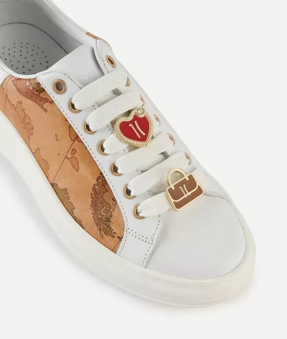Donna Alviero Martini 1a Classe Sneakers In Pelle Liscia E Nappa Geo Classic Con Passalacci Bianche