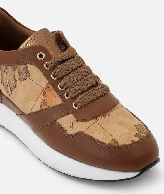 Donna Alviero Martini 1a Classe Sneakers In Pelle Liscia Fondo Running Castagna
