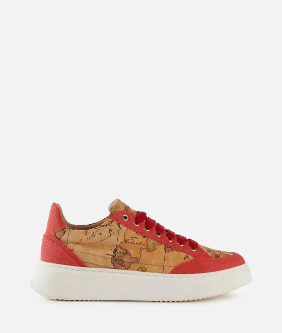 Donna Alviero Martini 1a Classe Sneakers In Tessuto Stampa Saffiano Rosso Corallo