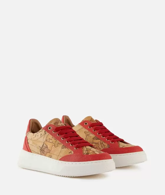 Donna Alviero Martini 1a Classe Sneakers In Tessuto Stampa Saffiano Rosso Corallo