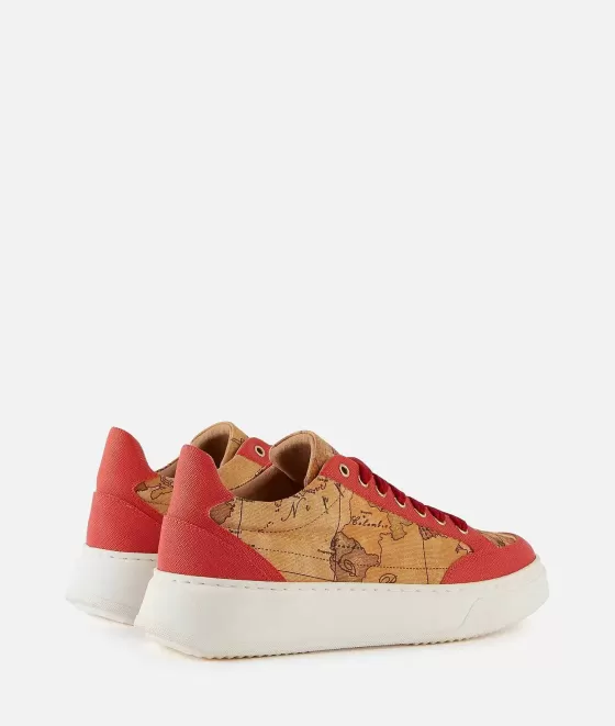 Donna Alviero Martini 1a Classe Sneakers In Tessuto Stampa Saffiano Rosso Corallo