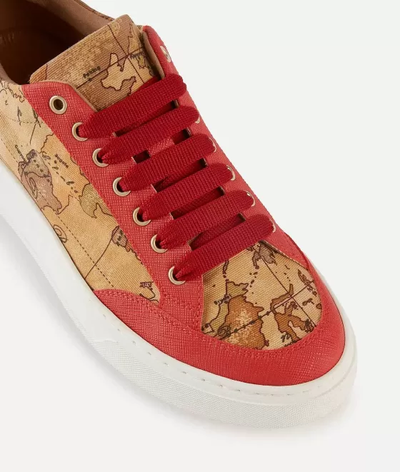 Donna Alviero Martini 1a Classe Sneakers In Tessuto Stampa Saffiano Rosso Corallo